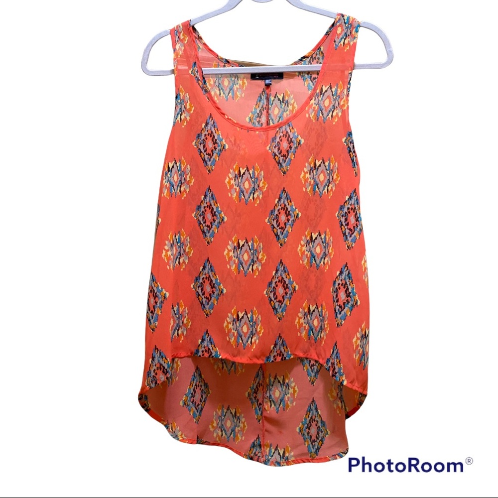 ANNABELLE USA Ladies sheer tank top, orange with Navajo print size S